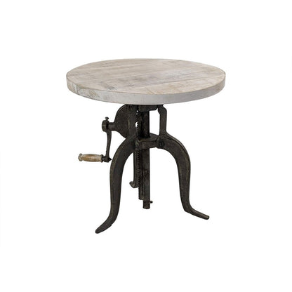 19" Natural and Gunmetal Solid Wood and Iron Height Adjustable Round End Table HomeRoots