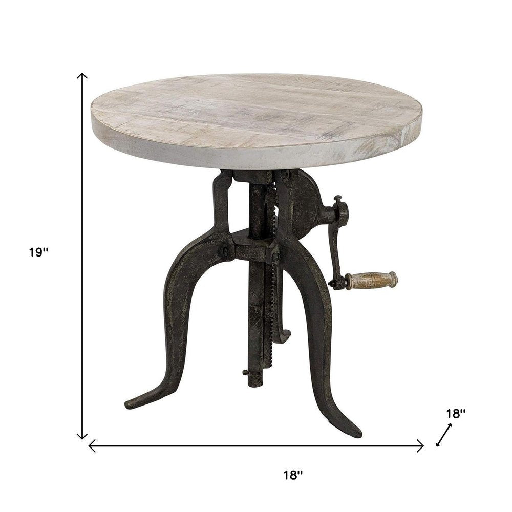 19" Natural and Gunmetal Solid Wood and Iron Height Adjustable Round End Table HomeRoots