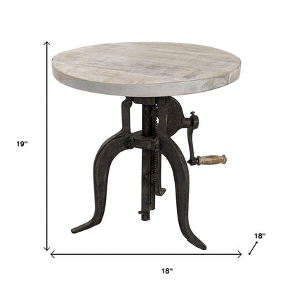 19" Natural and Gunmetal Solid Wood and Iron Height Adjustable Round End Table HomeRoots