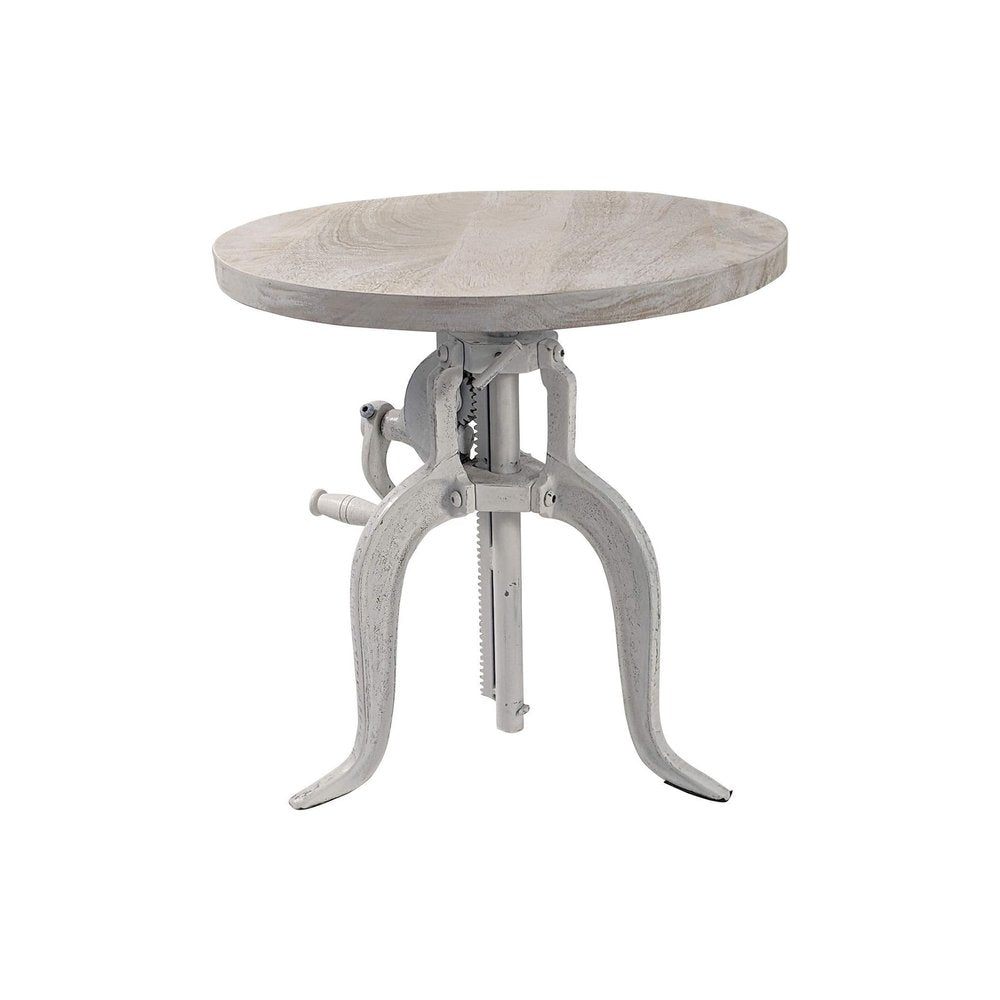 19" White Solid Wood and Iron Height Adjustable Round End Table HomeRoots