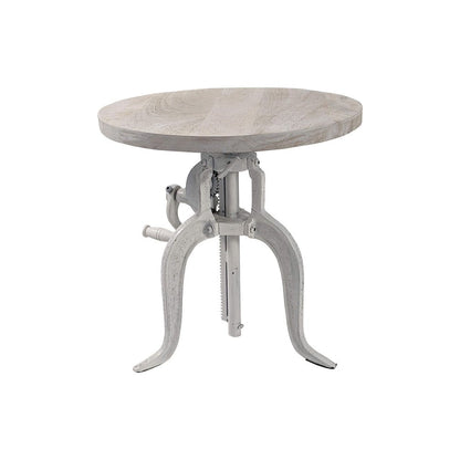 19" White Solid Wood and Iron Height Adjustable Round End Table HomeRoots