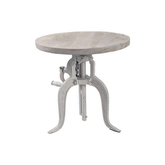 19" White Solid Wood and Iron Height Adjustable Round End Table HomeRoots