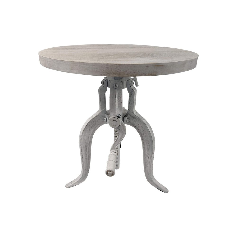 19" White Solid Wood and Iron Height Adjustable Round End Table HomeRoots