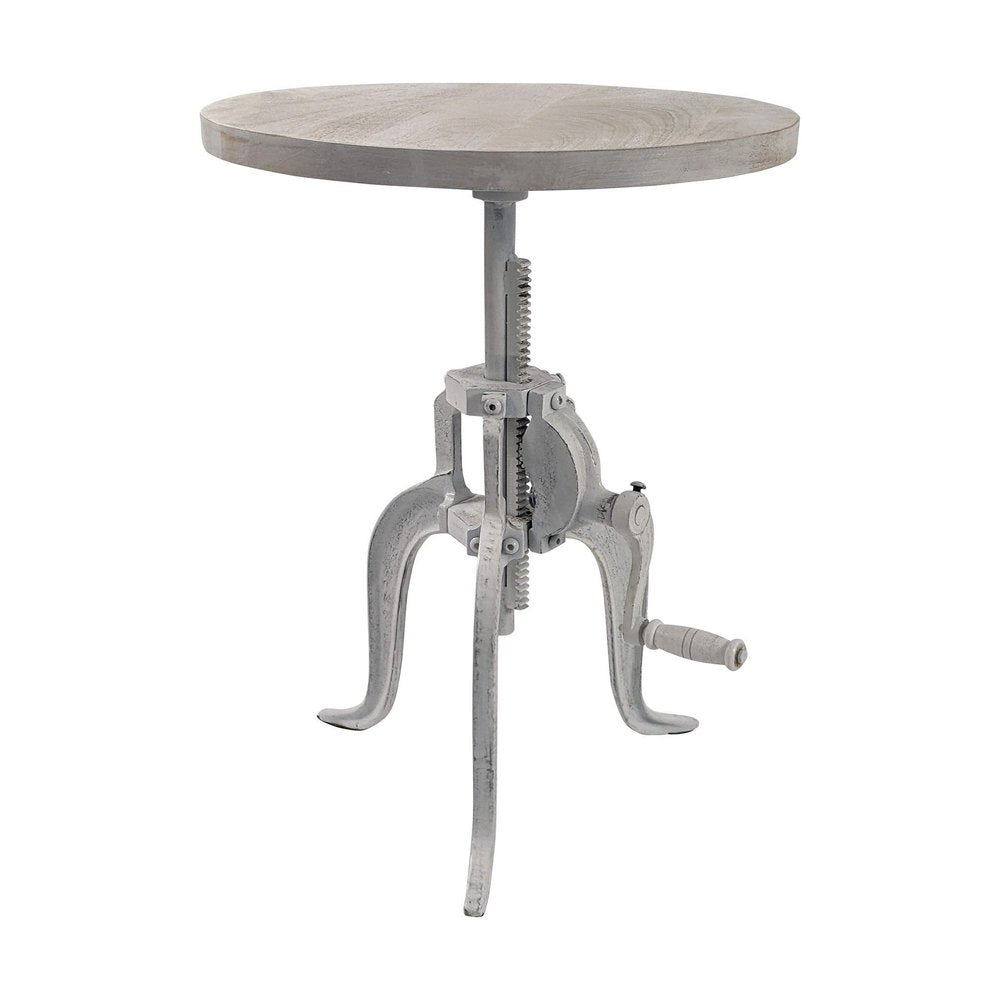 19" White Solid Wood and Iron Height Adjustable Round End Table HomeRoots