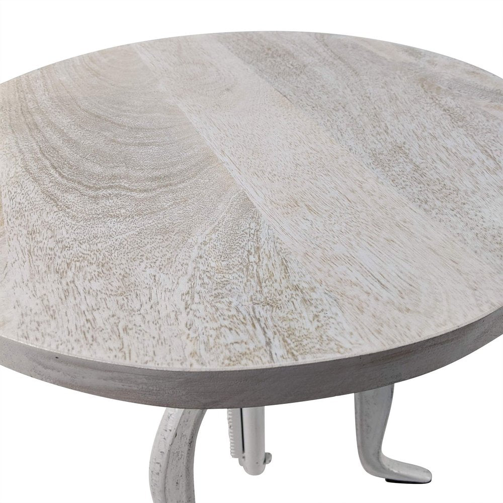 19" White Solid Wood and Iron Height Adjustable Round End Table HomeRoots