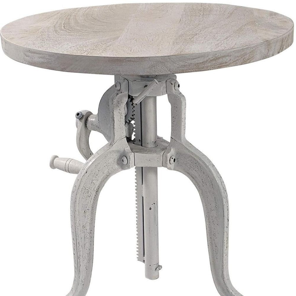 19" White Solid Wood and Iron Height Adjustable Round End Table HomeRoots