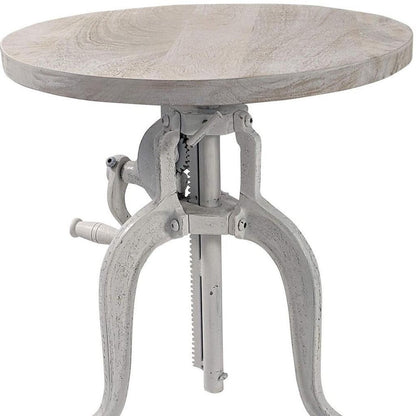 19" White Solid Wood and Iron Height Adjustable Round End Table HomeRoots