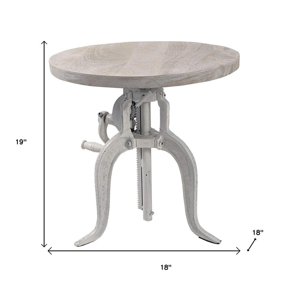 19" White Solid Wood and Iron Height Adjustable Round End Table HomeRoots
