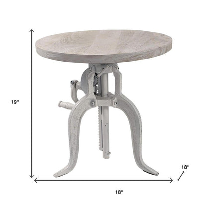 19" White Solid Wood and Iron Height Adjustable Round End Table HomeRoots