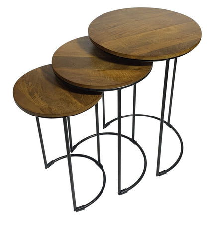 Set of Two Chestnut and Black Solid Wood and Metal Round Frame Nested Tables HomeRoots