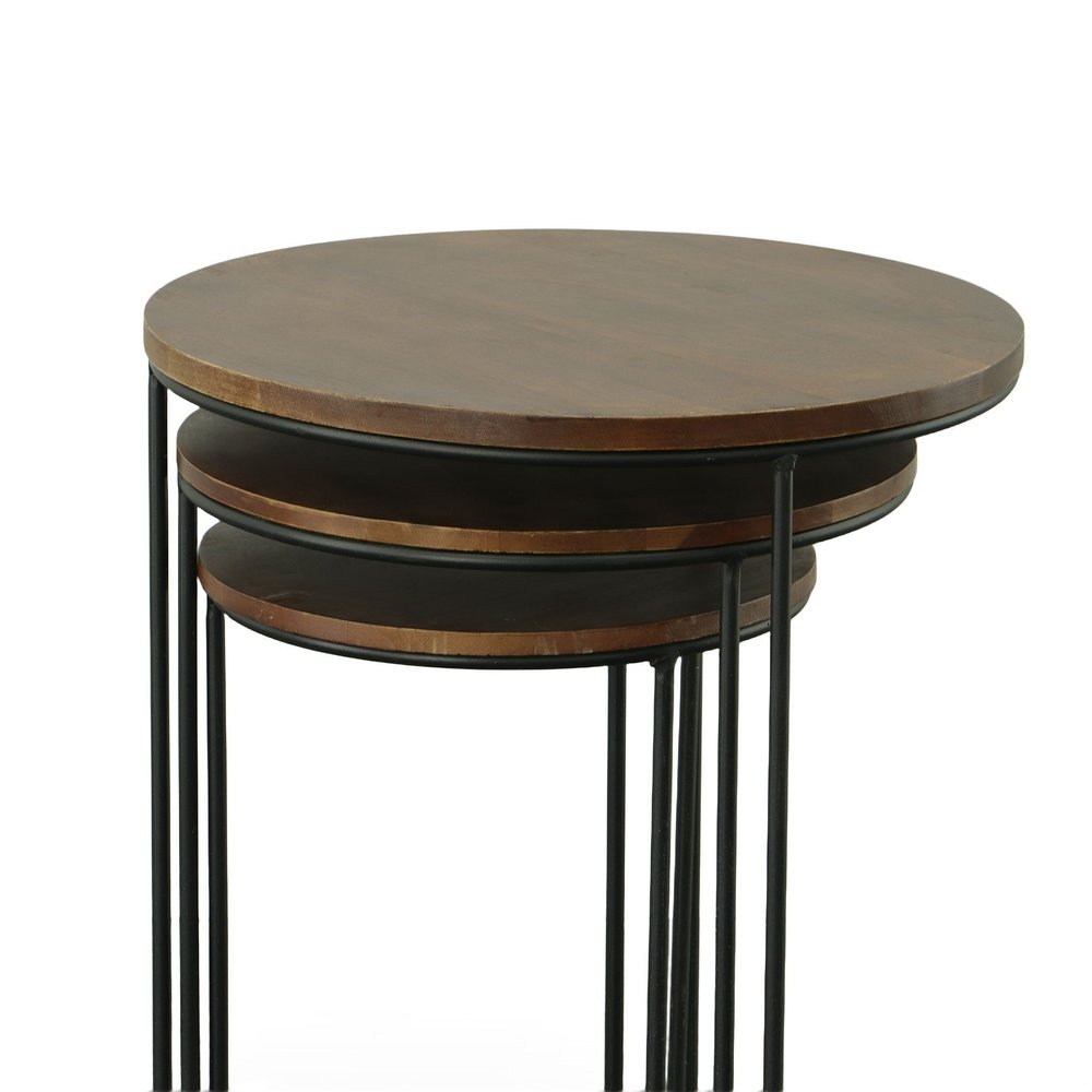 Set of Two Chestnut and Black Solid Wood and Metal Round Frame Nested Tables HomeRoots