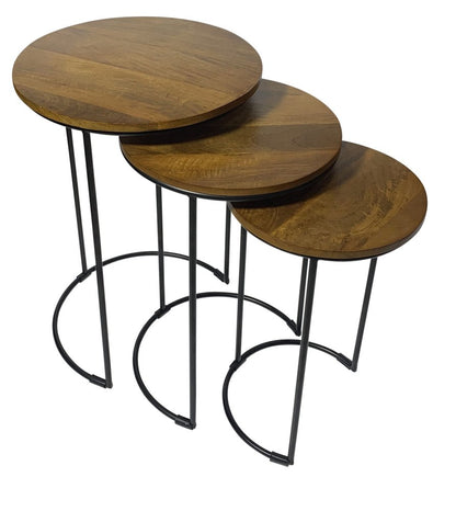 Set of Two Chestnut and Black Solid Wood and Metal Round Frame Nested Tables HomeRoots
