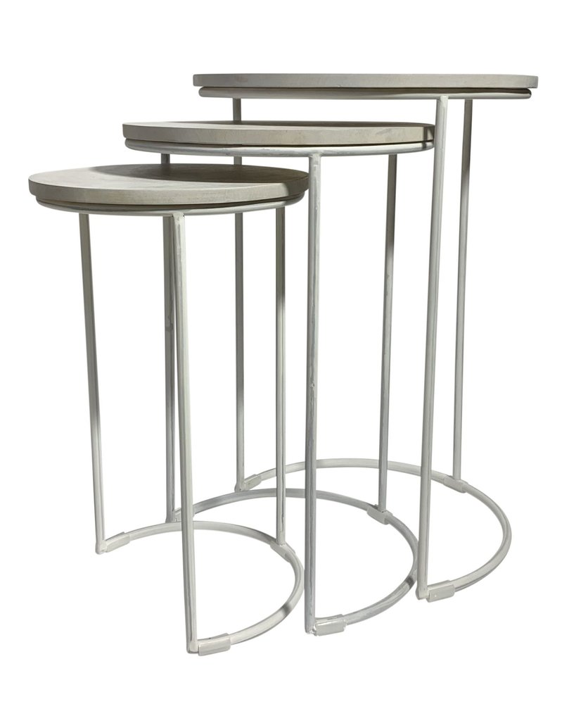 Set of Two White Solid Wood and Metal Round Frame Nested Tables HomeRoots