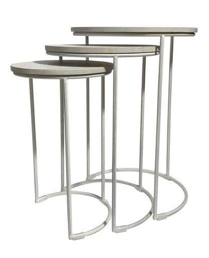 Set of Two White Solid Wood and Metal Round Frame Nested Tables HomeRoots
