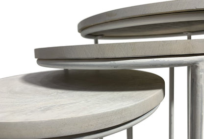 Set of Two White Solid Wood and Metal Round Frame Nested Tables HomeRoots