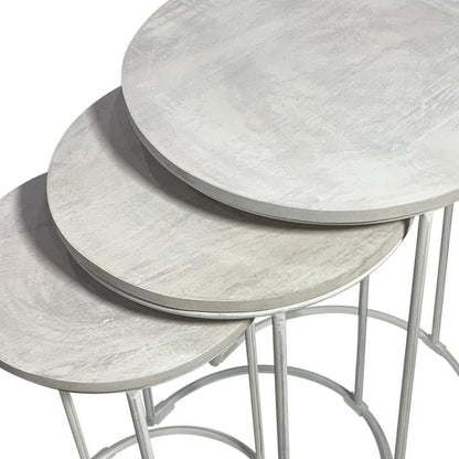 Set of Two White Solid Wood and Metal Round Frame Nested Tables HomeRoots