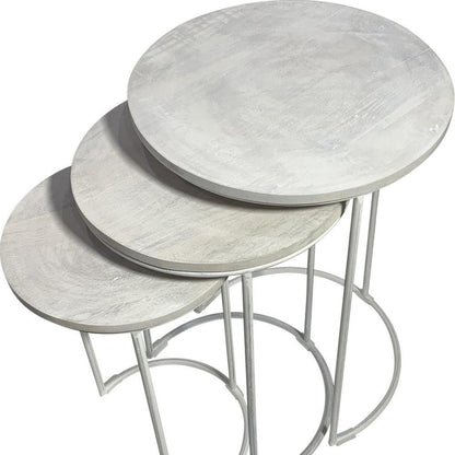Set of Two White Solid Wood and Metal Round Frame Nested Tables HomeRoots