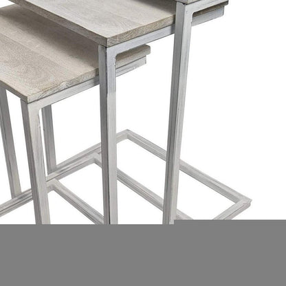Set of Three Antiqued White Solid Wood and Steel Frame Nested Tables HomeRoots
