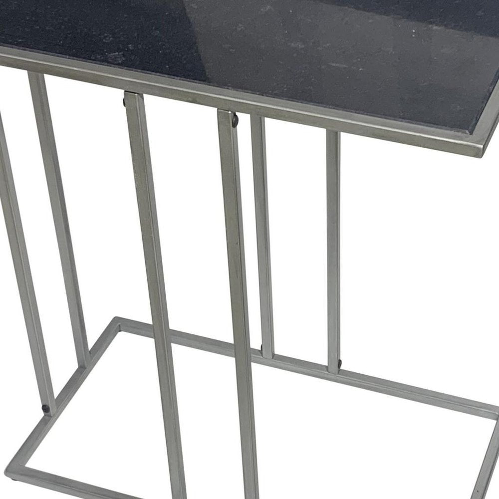 26" Black and Gunmetal Marble and Iron Frame End Table HomeRoots