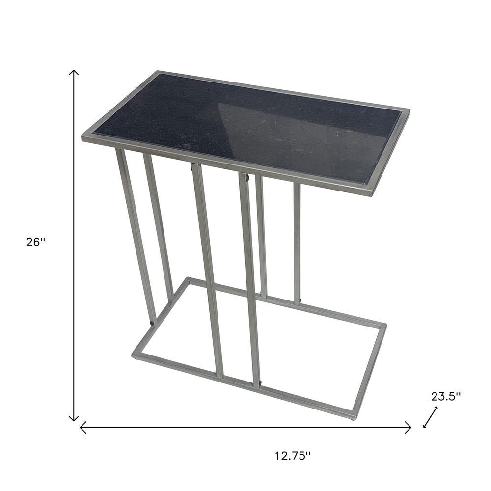 26" Black and Gunmetal Marble and Iron Frame End Table HomeRoots