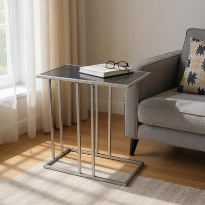 26" Black and Gunmetal Marble and Iron Frame End Table HomeRoots