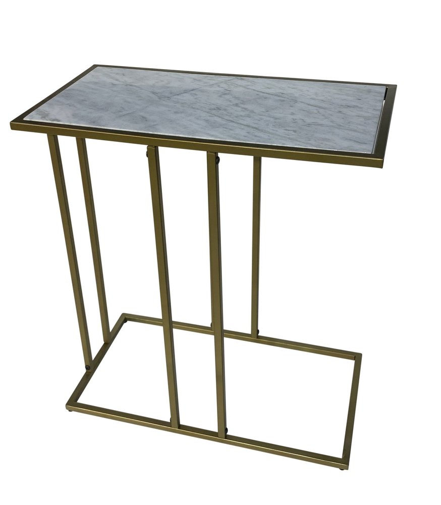 26" White and Antiqued Gold Marble and Iron End Table HomeRoots