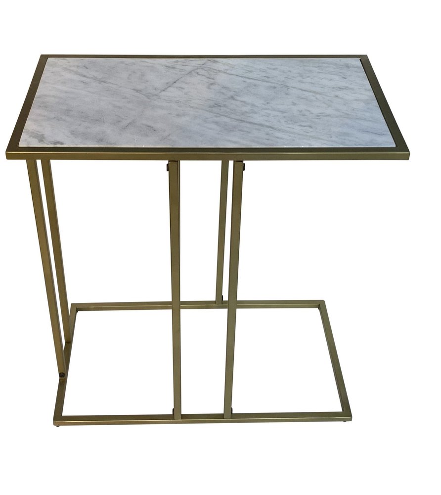 26" White and Antiqued Gold Marble and Iron End Table HomeRoots