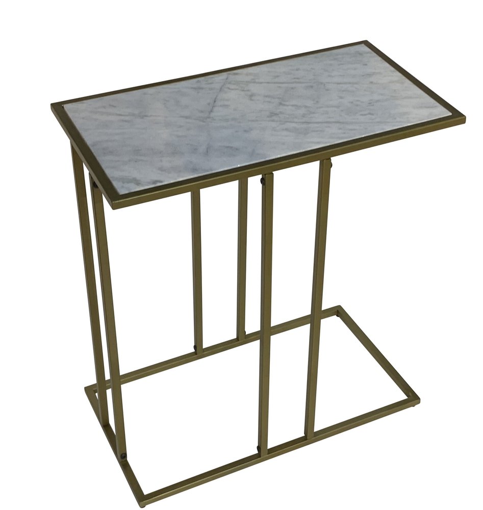26" White and Antiqued Gold Marble and Iron End Table HomeRoots