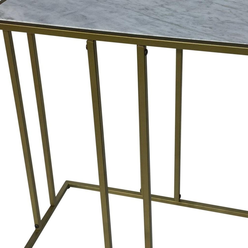 26" White and Antiqued Gold Marble and Iron End Table HomeRoots