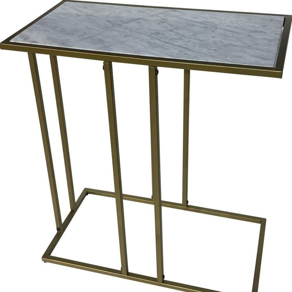 26" White and Antiqued Gold Marble and Iron End Table HomeRoots