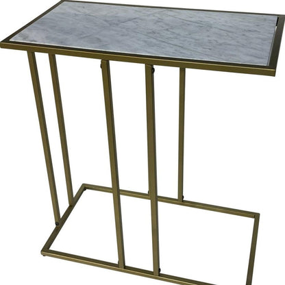 26" White and Antiqued Gold Marble and Iron End Table HomeRoots