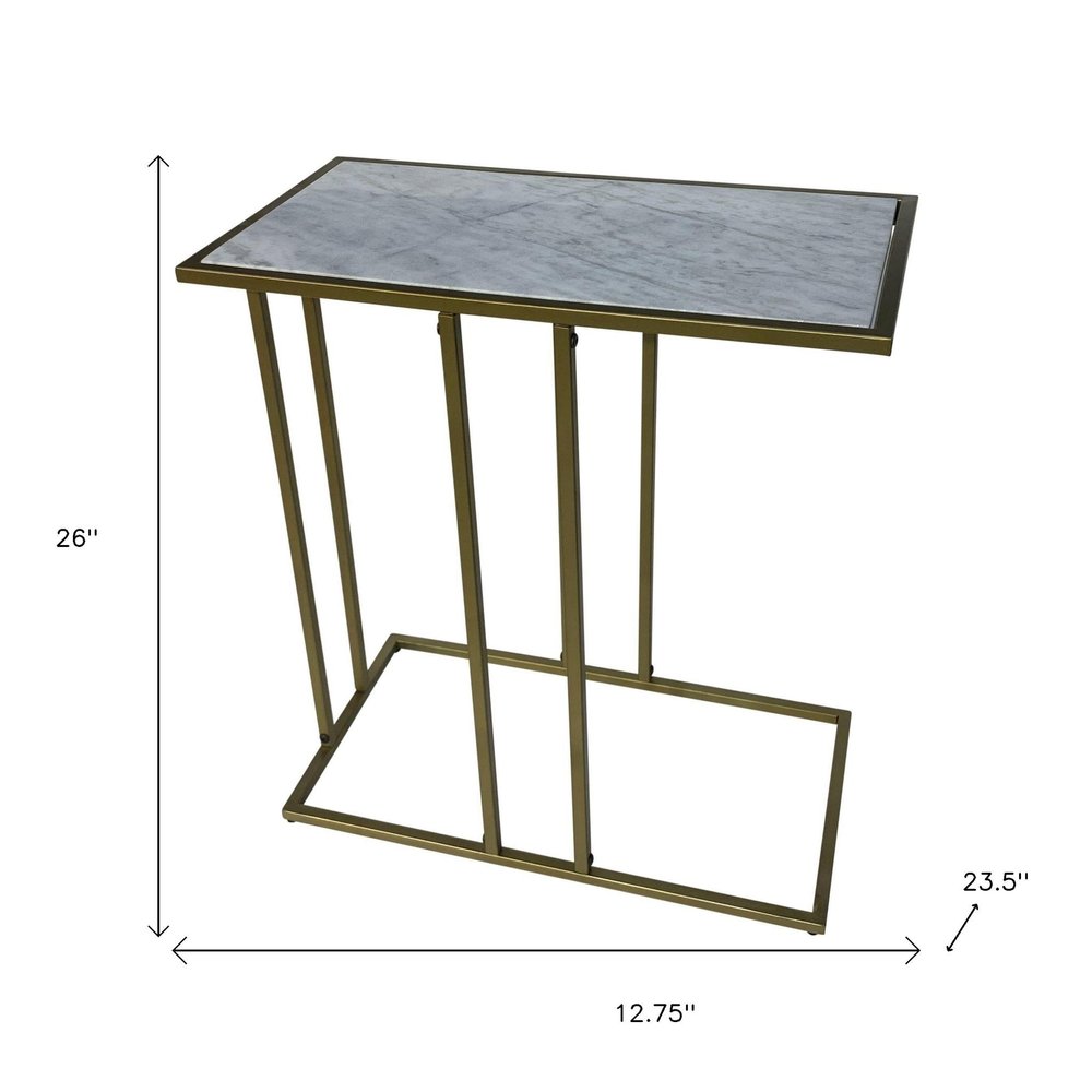 26" White and Antiqued Gold Marble and Iron End Table HomeRoots