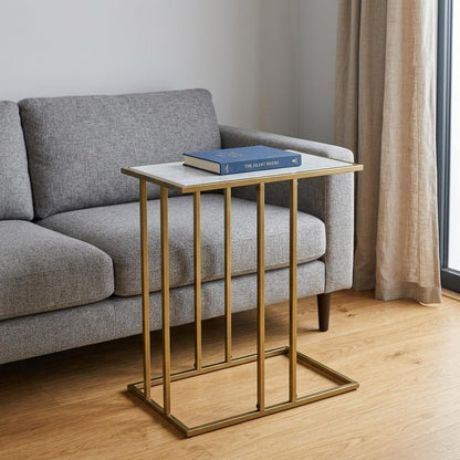 26" White and Antiqued Gold Marble and Iron End Table HomeRoots