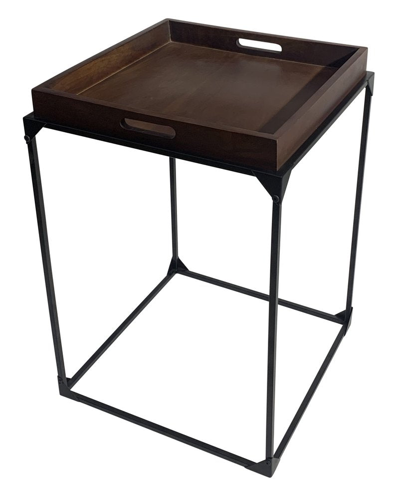 29" Dark Brown and Black Solid Wood and Iron Square Frame End Table HomeRoots