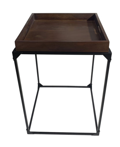29" Dark Brown and Black Solid Wood and Iron Square Frame End Table HomeRoots