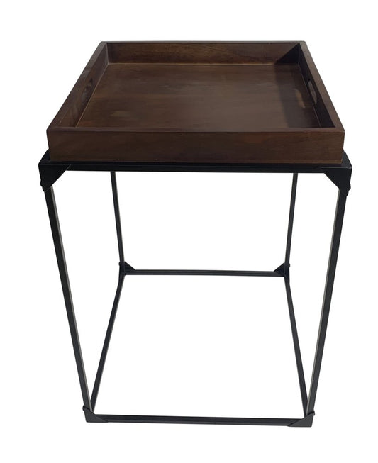 29" Dark Brown and Black Solid Wood and Iron Square Frame End Table HomeRoots