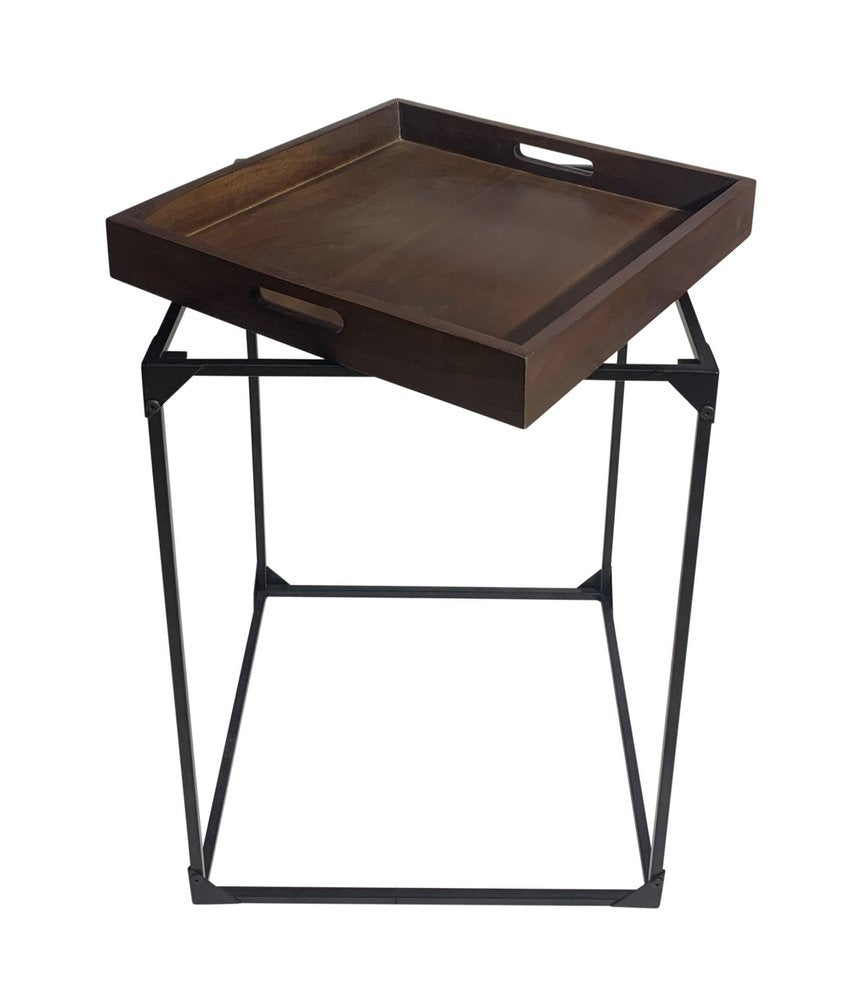 29" Dark Brown and Black Solid Wood and Iron Square Frame End Table HomeRoots
