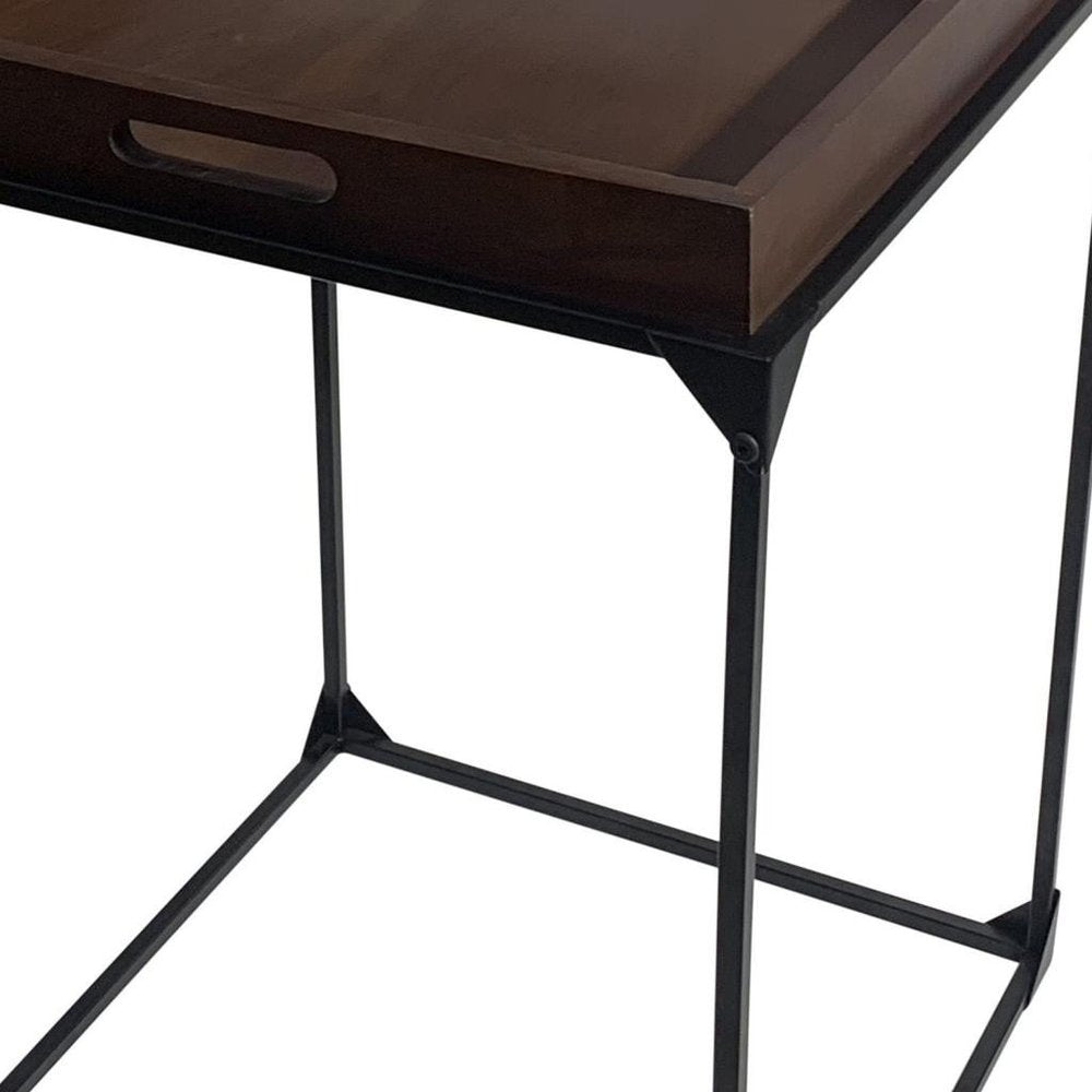 29" Dark Brown and Black Solid Wood and Iron Square Frame End Table HomeRoots