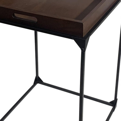 29" Dark Brown and Black Solid Wood and Iron Square Frame End Table HomeRoots