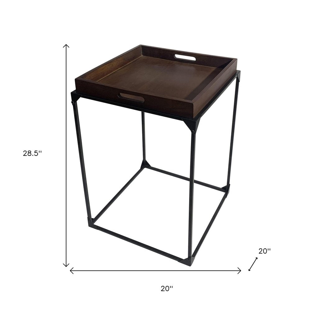 29" Dark Brown and Black Solid Wood and Iron Square Frame End Table HomeRoots