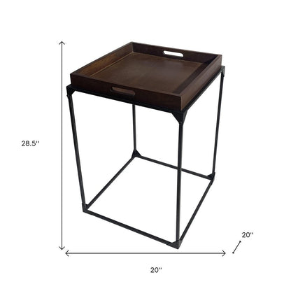 29" Dark Brown and Black Solid Wood and Iron Square Frame End Table HomeRoots