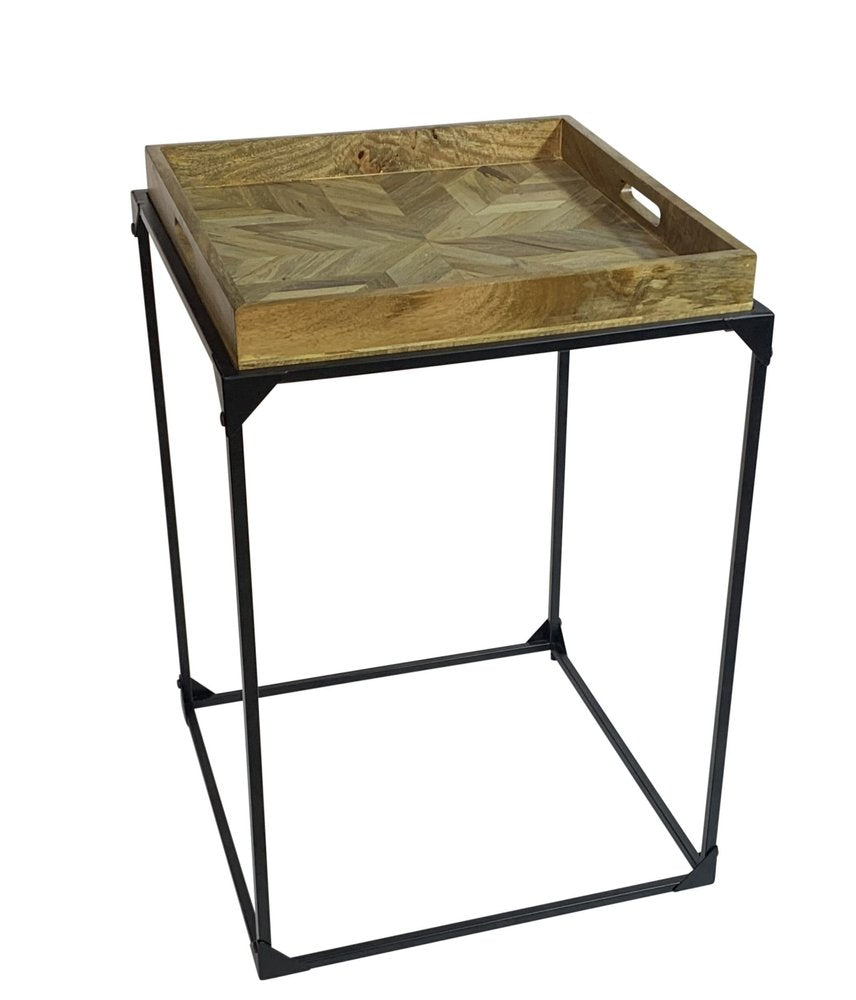 29" Natural and Black Solid Wood and Iron Square Frame End Table HomeRoots