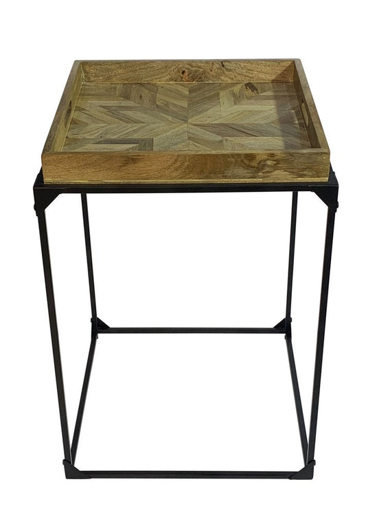 29" Natural and Black Solid Wood and Iron Square Frame End Table HomeRoots