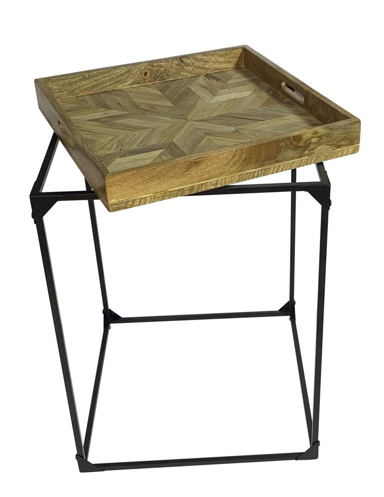 29" Natural and Black Solid Wood and Iron Square Frame End Table HomeRoots