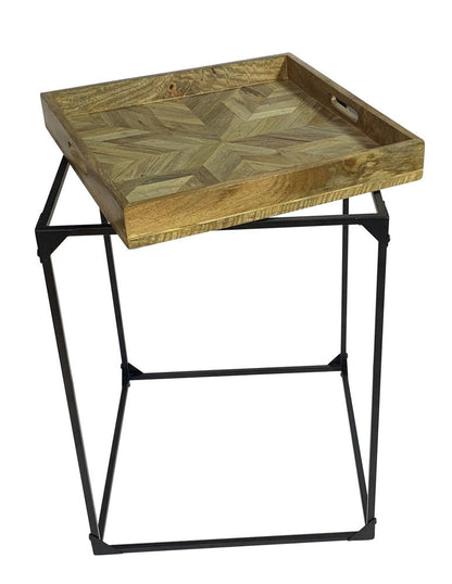 29" Natural and Black Solid Wood and Iron Square Frame End Table HomeRoots