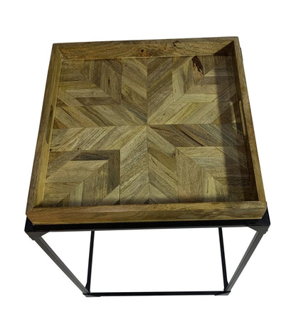 29" Natural and Black Solid Wood and Iron Square Frame End Table HomeRoots