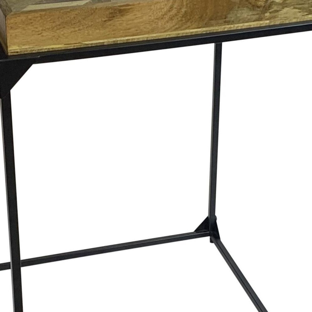 29" Natural and Black Solid Wood and Iron Square Frame End Table HomeRoots
