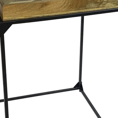 29" Natural and Black Solid Wood and Iron Square Frame End Table HomeRoots