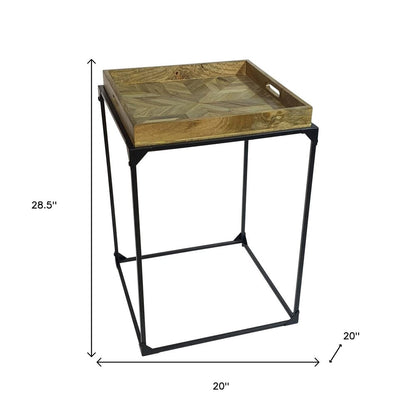 29" Natural and Black Solid Wood and Iron Square Frame End Table HomeRoots