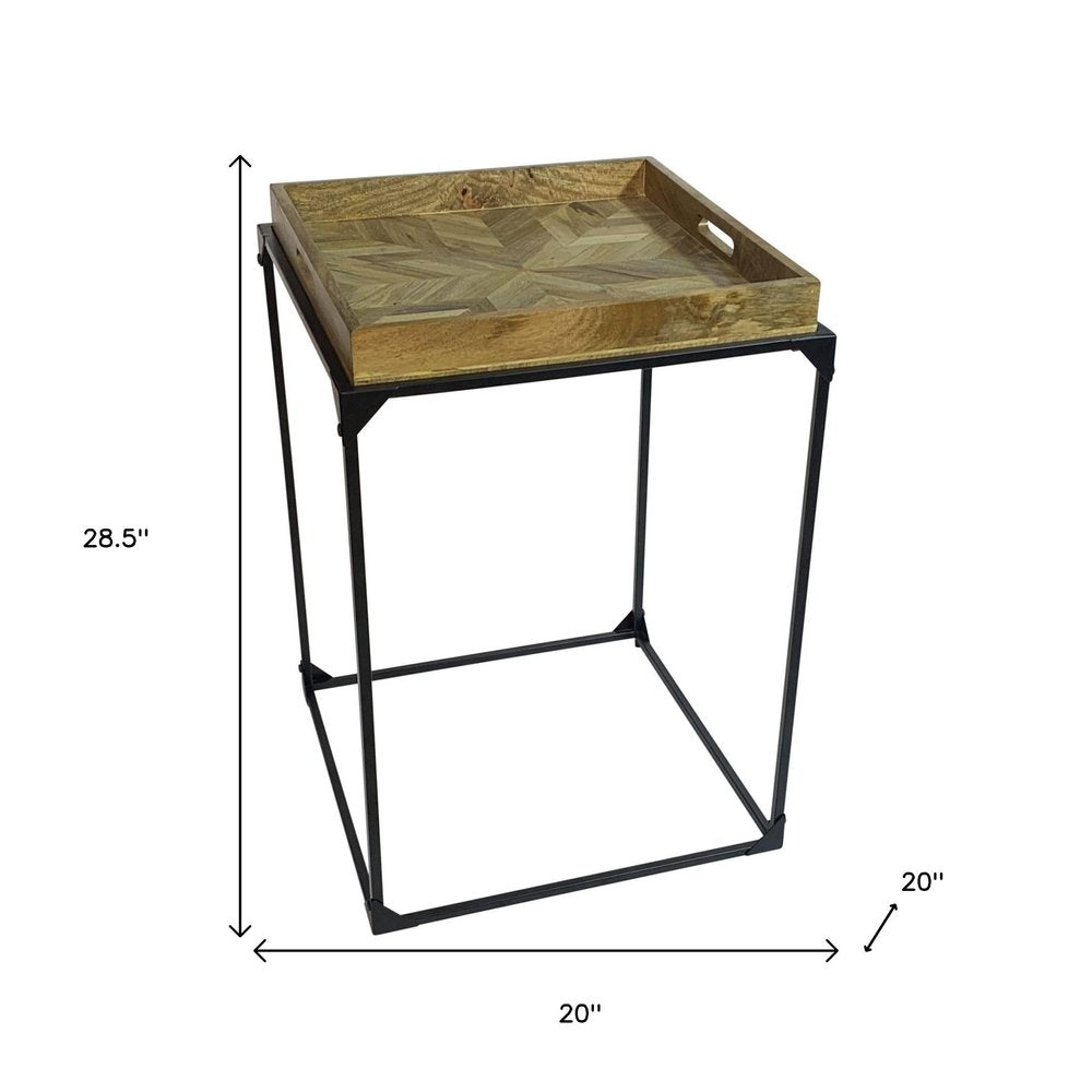 29" Natural and Black Solid Wood and Iron Square Frame End Table HomeRoots